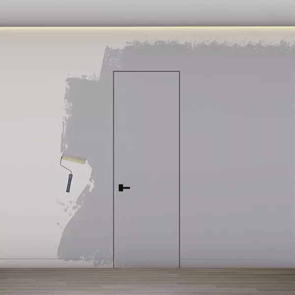 Дверь скрытая под покраску усиленная высокая ДССПУ 2300 - 2700 с чёрной алюминиевой кромкой